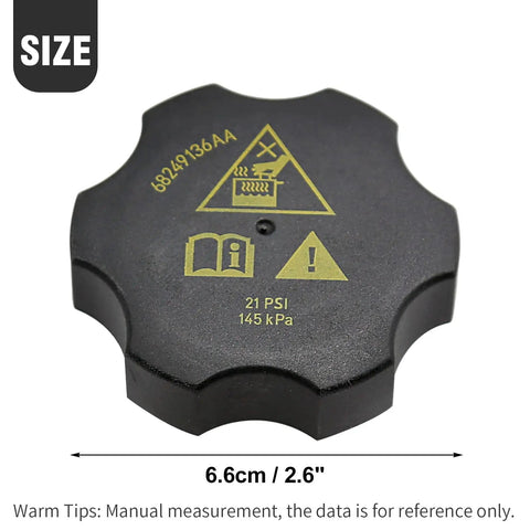 Radiator Coolant Reservoir Cap Replacement 68442532AA Fits Chrysler 200 2015 To 2017 Pacifica 2017 To 2021 Voyager cap size shown