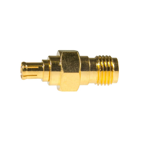 Gold female SMA adapter from NESDR Mini 2 Plus RTL SDR USB Receiver Kit for ADS-B and general radio scanning on Windows Mac Linux.