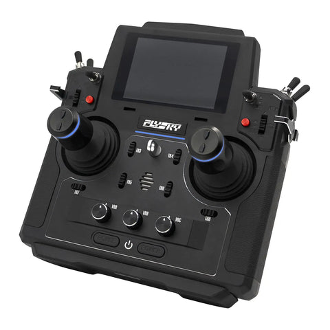 Top Tier 18 Channel RC Transmitter With 3.5 Inch TFT Touchscreen And Crisp 5D Hall Sensor Gimbals, black remote control design.