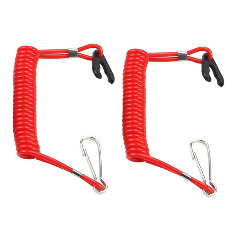 Universal Boat Outboard Kill Switch Lanyard with Two Safety Tethers for Yamaha Tohatsu Honda Outboards, red coils