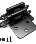 Half Overlay Black Cabinet Hinges 36 Pack Self Closing Heavy Duty Soft Close Kitchen Cabinet Doors showing two black hinges with screws.