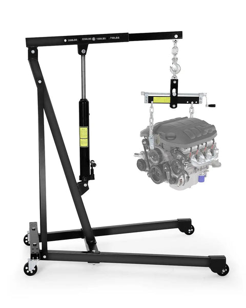 Heavy Duty Hydraulic Engine Hoist With Manual Lever And Rock Solid Cherry Picker Setup For Serious Wrenching lifts 3000 lbs.