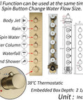 Premium Recessed Led Bluetooth Shower Combo With Heavy Duty Slide Rail 6 Way High Pressure Rainfall Tub Faucet Kit In Brushed Nickel control panel with 7 knobs.