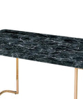 Adjustable Standing Computer Desk With Built Storage And Power Port, Sleek Faux Marble Work Table For Home Office gold metal frame viewed from side.