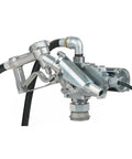 Heavy Duty 8 GPM Electric Fuel Transfer Pump With Spin Collar And Manual Shut Off Nozzle For Gasoline And Diesel 12 Volt close-up of nozzle and mechanism