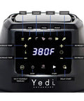 Control panel of a smart air fryer lid with 380F display and seven presets, enhancing your cookware game.