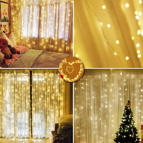 Two Pack Fairy Curtain Lights For Bedroom 600LED USB Plug In With Remote Eight Modes Wall Hanging Twinkle String Lights Warm White
