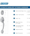 Plymouth Exterior Handleset With Deadbolt In Aged Bronze Finish Exterior Half Only Model F58 PLY 716 dimension guide.