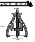 Heavy Duty 3 Jaw Bearing Puller Tool With Reversible Grips For Cars Trucks RV Motorcycle dimensions shown measuring 3 inch width and 3.7 inch height.