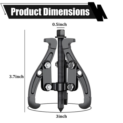Heavy Duty 3 Jaw Bearing Puller Tool With Reversible Grips For Cars Trucks RV Motorcycle dimensions shown measuring 3 inch width and 3.7 inch height.