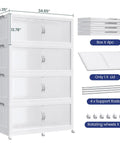 Big Ol 960 Quart Extra Large Stackable Storage Bins With Lid 4 Tier 240 Gallon Plastic Closet Organizer With Wheels And Clear Doors For Home Kitchen And Office White 4 Pack dimensions and components