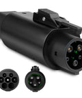 Type 2 To Type 1 EV Charging Adapter With No Sweat Anti Drop Plug Handles 32 Amps And 250V AC, showing charging plug from multiple angles.