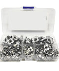 90-piece T Track Sliding Nut Four Prong T Nuts in box, zinc plated, for wood furniture captive assortment kit, easy install, secure fastening.