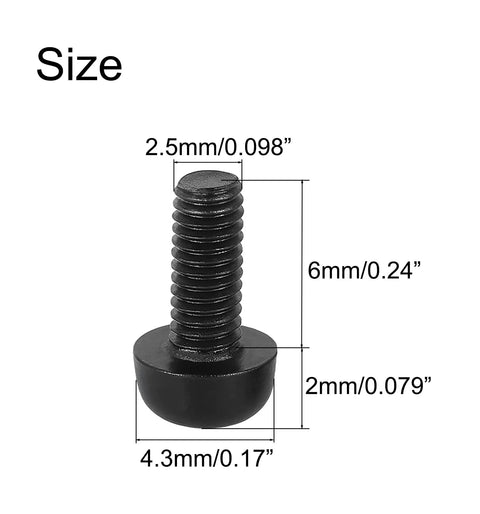 Heavy Duty Black Nylon Phillips Pan Head Machine Screws M2.5 X 6mm size dimensions detailed view for corrosion resistant hardware.