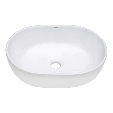 White Oval Vessel Sink For Bathroom Above Counter Vanity 24 By 16 Inch Porcelain Ceramic Wash Basin No Mounting Ring Needed