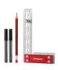 Heavy Steel 6 Inch Precision Woodworking Square With Built In Scribing Notches For Dead On Layouts No Sweat Marking And Fast Calibrations Every Handyman Trusts with pens and pencil