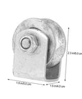Front view of heavy-duty cast iron V-groove wheel with mounting bracket for garage door or gate, 2.3 in tall.