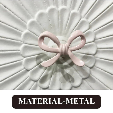 Pink Bow Drawer Pulls And Cabinet Knobs Set, 6 Pack, Solid Metal Handles For Dresser, Vanity, And Kid Friendly Furniture, Adorable Nursery Chic Accent, Easy Swap, Durable And Modern, close-up pink bow metal knob