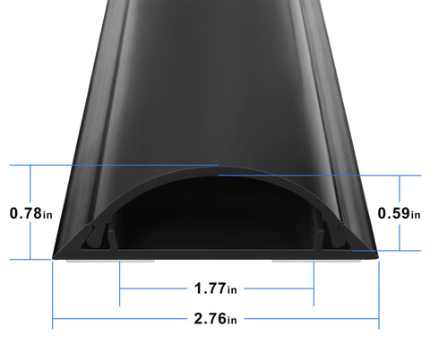 Beefy Floor Cord Cover 34In Two 17In Sections Thick 2.5 mm Hard PVC Cable Management Raceway Large Capacity Black Cord Protector with dimensions