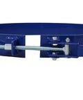 Super Heavy Duty Steel Drum Lifter Ring And Barrel Clamp For Forklift, blue steel design, close-up view of clamp mechanism.