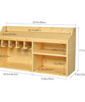 Wooden Power Tool Organizer And Storage Cabinet with Drill Charging Station, Wall Mount Rack and 3 Shelves, dimensions labeled