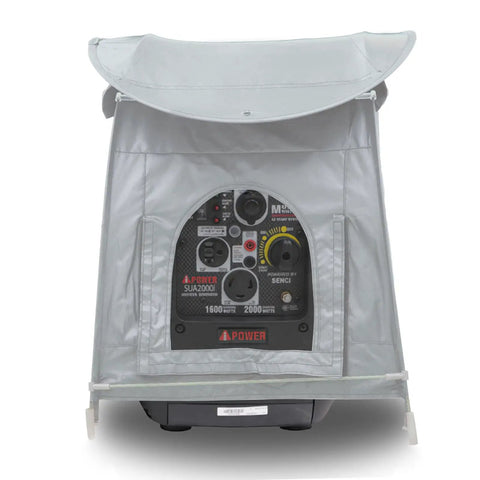 Portable Weatherproof Generator Shelter Tent For Rain Heavy Duty 600D Oxford Cover with Arch Frame and Double Roof, gray color.