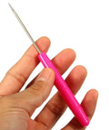 Six Piece Stainless Steel Cookie Scribe Tools And Sugar Stir Needles Ideal For DIY Bakers Who Want Hella Crisp Scoring Lines And Clean Icing Guidelines With Zero Hassle On Every Single Batch, pink handle needle held in hand.