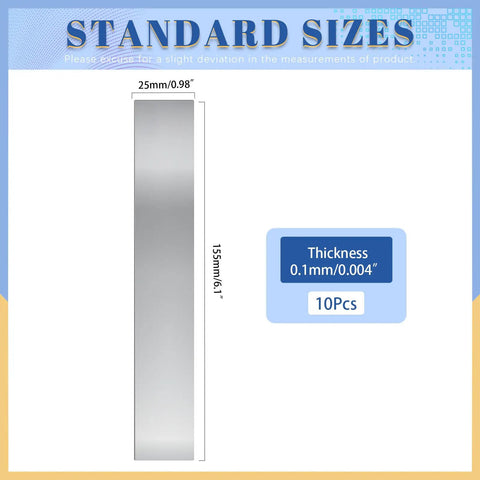 10 Pcs Rectangular Shim Stock Assortment Set Pro Grade 0.004 Inch Thick, 6.1 Inch Long By 0.98 Inch Wide, 304 Stainless Steel.