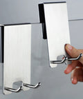 Over The Door Stainless Steel Shower Hooks Set, Rustproof Towel Hangers And Squeegee Holder For Frameless Glass Doors, Fits Glass Up To 11mm, No Drill, 2 Pack shown in use on glass