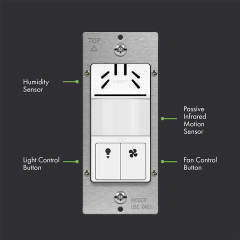 Dual Tech Humidity Sensor Switch With PIR Motion For Hands-Free Bathroom Ventilation And Light Control, Auto Fan And Light