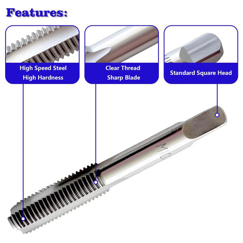 M10 X 1.25 Metric Thread Tap Set, High Speed Steel Hand Taps, Right Hand Thread, 2 Pack with sharp, durable HSS 6542 tooling