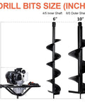 Beast 52cc Gas Powered Earth Auger with 1800W Peak Output EPA Certified includes 6 inch and 10 inch drill bits on display