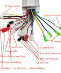 36V-48V 350W Brushless DC Motor Controller with labeled wires for electric bicycles and scooters showing various connections.