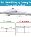 10x20 Canopy Replacement Top Cover with Air Vents for Outdoor Pop Up Gazebo Tent Top Only With Adjustable Straps Weatherproof And UV Guard White