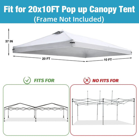10x20 Canopy Replacement Top Cover with Air Vents for Outdoor Pop Up Gazebo Tent Top Only With Adjustable Straps Weatherproof And UV Guard White