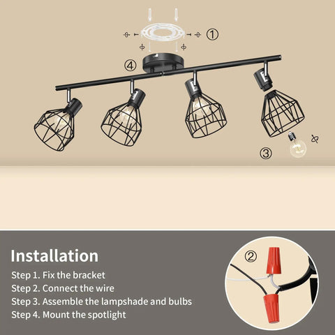 Slick Six Light Black LED Track Lighting Kit With Flexible Rotatable Heads Modern Ceiling Spotlight installation steps