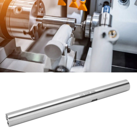 Solid Straight Shank Collet Chuck Holder For Rear Pull Lathe Machining C20 DC08 200L with shiny steel finish in workshop setting.