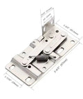 Close-up of Stainless Steel Self Closing Reversible Door Hinge Set With Tip Out Function 2 Pieces 45 Degree Pivot showing dimensions