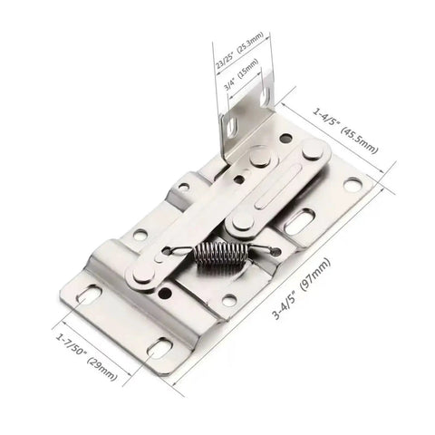 Close-up of Stainless Steel Self Closing Reversible Door Hinge Set With Tip Out Function 2 Pieces 45 Degree Pivot showing dimensions