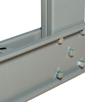 Built Tough As Nails Steel Cantilever Rack Single Sided Heavy Duty Shelving supports eight hundred lbs per arm, showing gray steel frame detail.