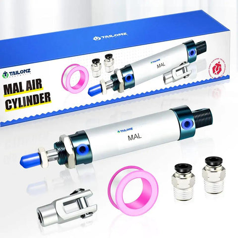 25mm Bore 100mm Stroke Heavy Duty Pneumatic Air Cylinder Double Acting With Y Connector and Two 6mm Fittings in packaging