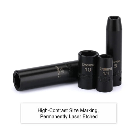 Heavy Duty One Quarter Inch Drive Impact Socket Set With Shallow And Deep Sockets 4mm To 15mm Metric SAE 6 Point CrV Steel