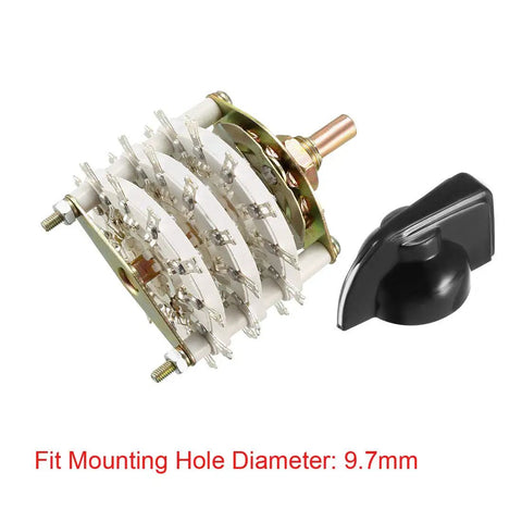 6 Pole 5 Position 3 Deck Band Selector Rotary Switch With Knob For PCB Panel Mount shown with black knob and 36 pin connectors