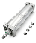 Pneumatic Air Cylinder 3.94 Inch Bore, 17.71 Inch Stroke, Double Acting Single Rod, M20X1.5 Threaded Rod, Port 0.5 Inch, 4 push-in fittings