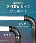 2 Inch Flexible PVC DWV 90 Degree Elbow With Optional 1.5 Inch Reducer Bushing For Cast Iron Steel And Plastic Pipe Connections Perfect For Drain Fix And Reno Jobs Long Reach Pro Approved, 2x2 install