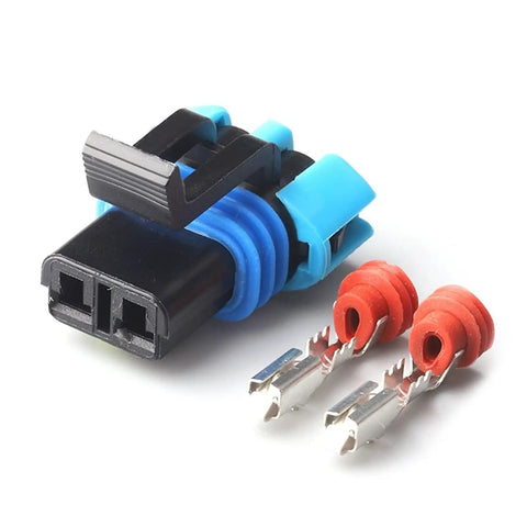 Get This Hot 2 Pin Delphi Electrical Connector Kit For Your GM Chevy Engine Fan Sensor Wiring With Waterproof Weather Pack Seals For Male Female Plugs And Reliable Car Repairs Today black 2-pin connector with seals and terminals