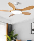 YPDJVLTI Ceiling Fans Lights 46-56Inch LED Fandelier with wooden blades in modern living room setting.