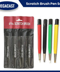 Pro Grade Four Piece Scratch Brush Set With Fiberglass, Brass, Steel And Nylon Nibs For Cleaning Jewelry, Watches, Coins And Circuit Boards