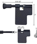 Fast And Easy Pivot Pin And Detent Installation Tool Kit For Roll Pins Three Piece Polymer Set With Detent Plunger Large Pin And Install Tool Fits Two Inch And Two And Three Quarter Inch Pivots with close-up of each piece and dimensions visible.