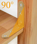 Heavy Duty L Bracket Corner Brace With Screws mounted at a 90° angle for shelf support, showcasing sturdy metal design.